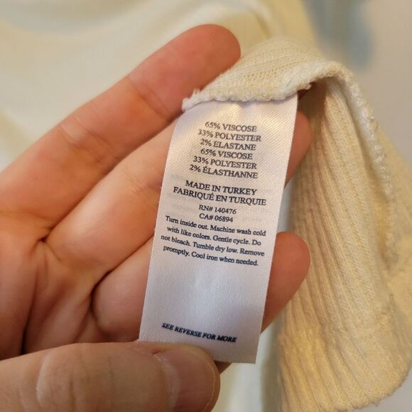 Faherty Cream Ribbed Square Neck Top Size Large - Picture 5 of 6